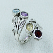 Natural Multi Gemstone Silver Ring - Adjustable Size