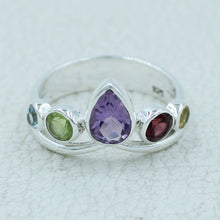 Natural Peridot Amethyst Garnet Blue Topaz and Citrine Multi Stone Ring