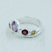 Natural Peridot Amethyst Garnet Blue Topaz and Citrine Multi Stone Ring
