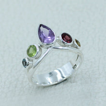 Natural Peridot Amethyst Garnet Blue Topaz and Citrine Multi Stone Ring
