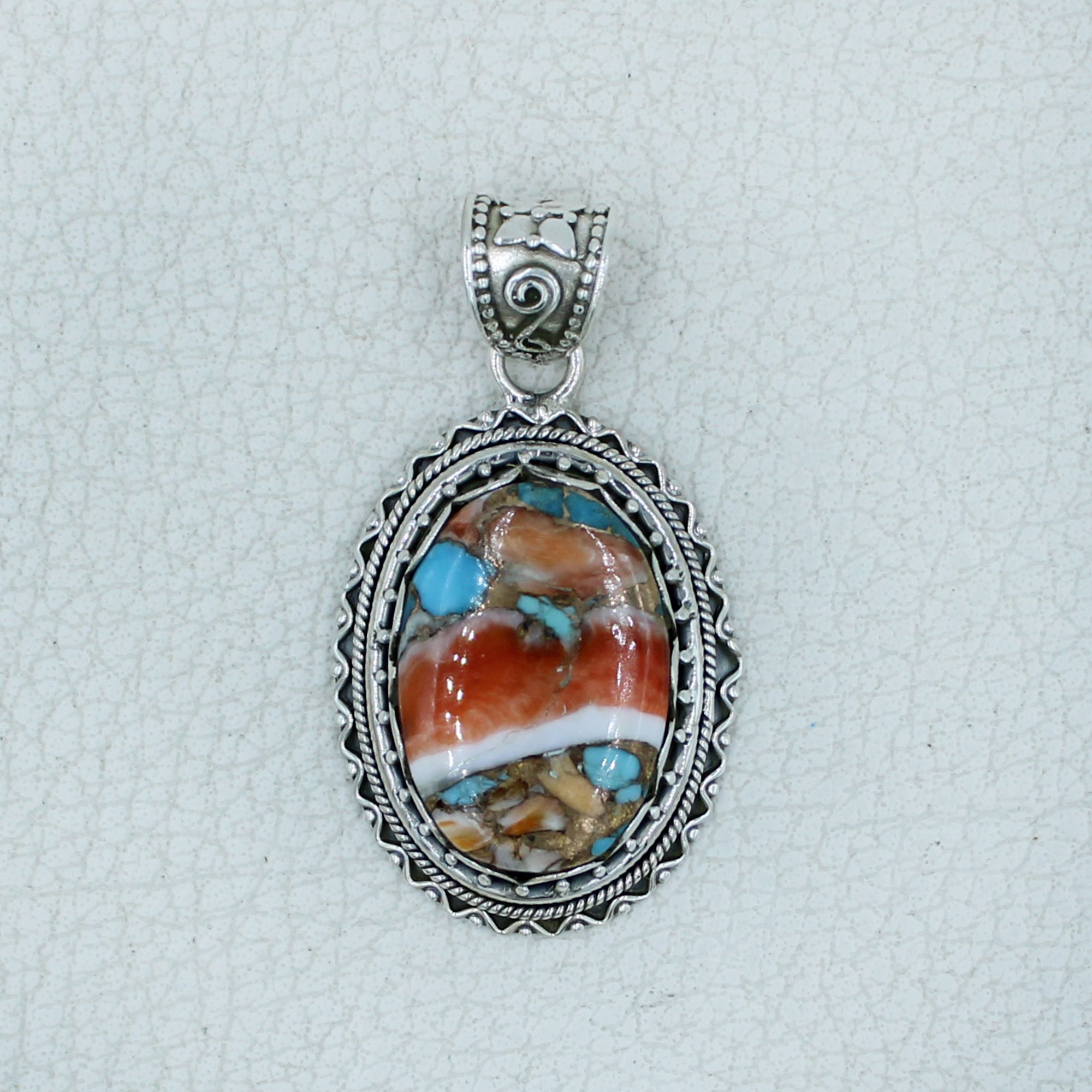 Spiny Oyster Turquoise Silver Pendant