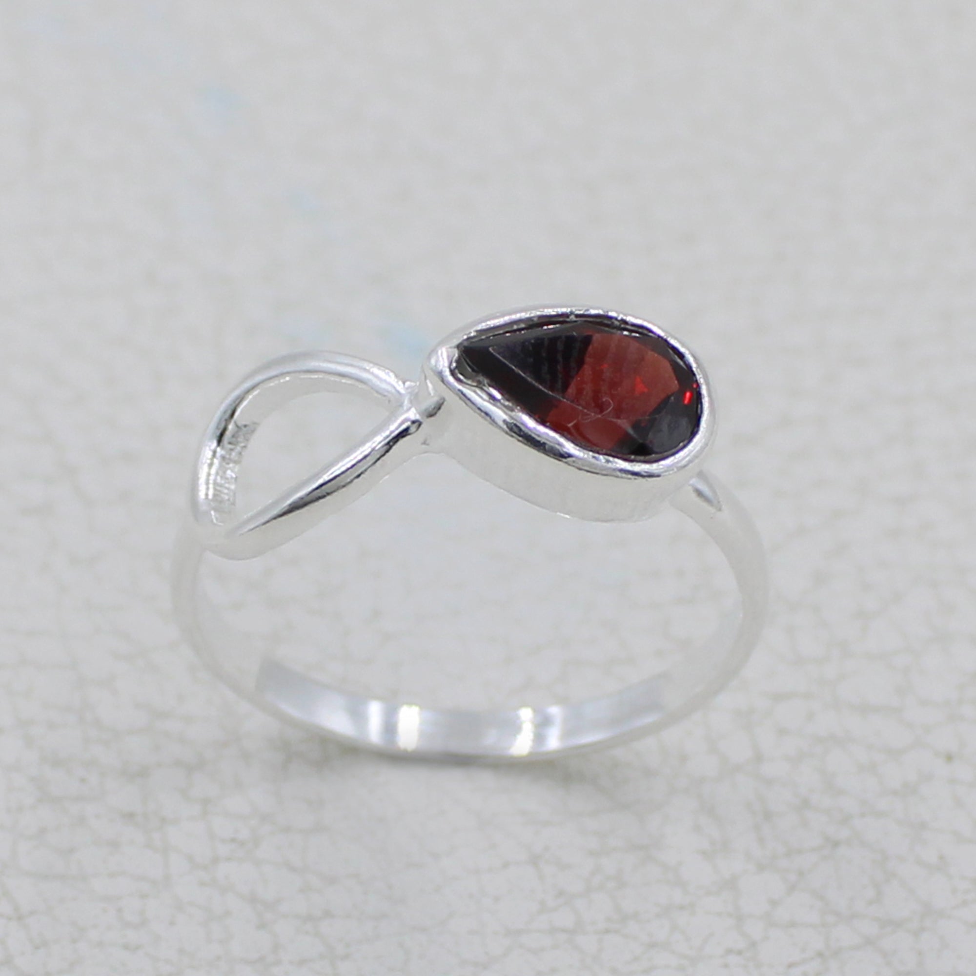 Natural Red Garnet Sterling Silver Ring