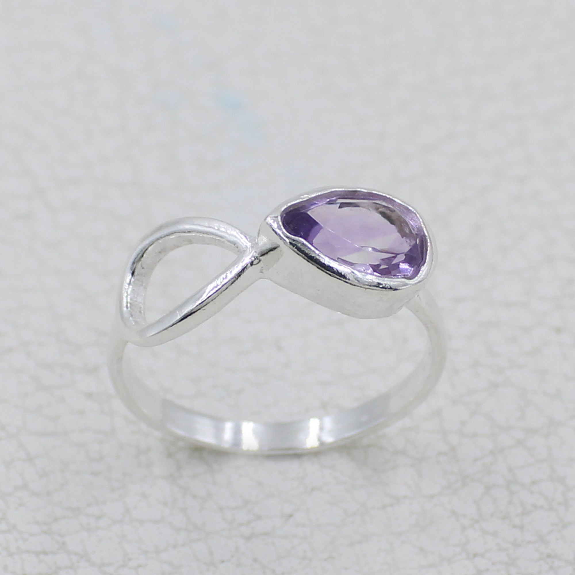 Pear Shape Amethyst Sterling Silver Ring