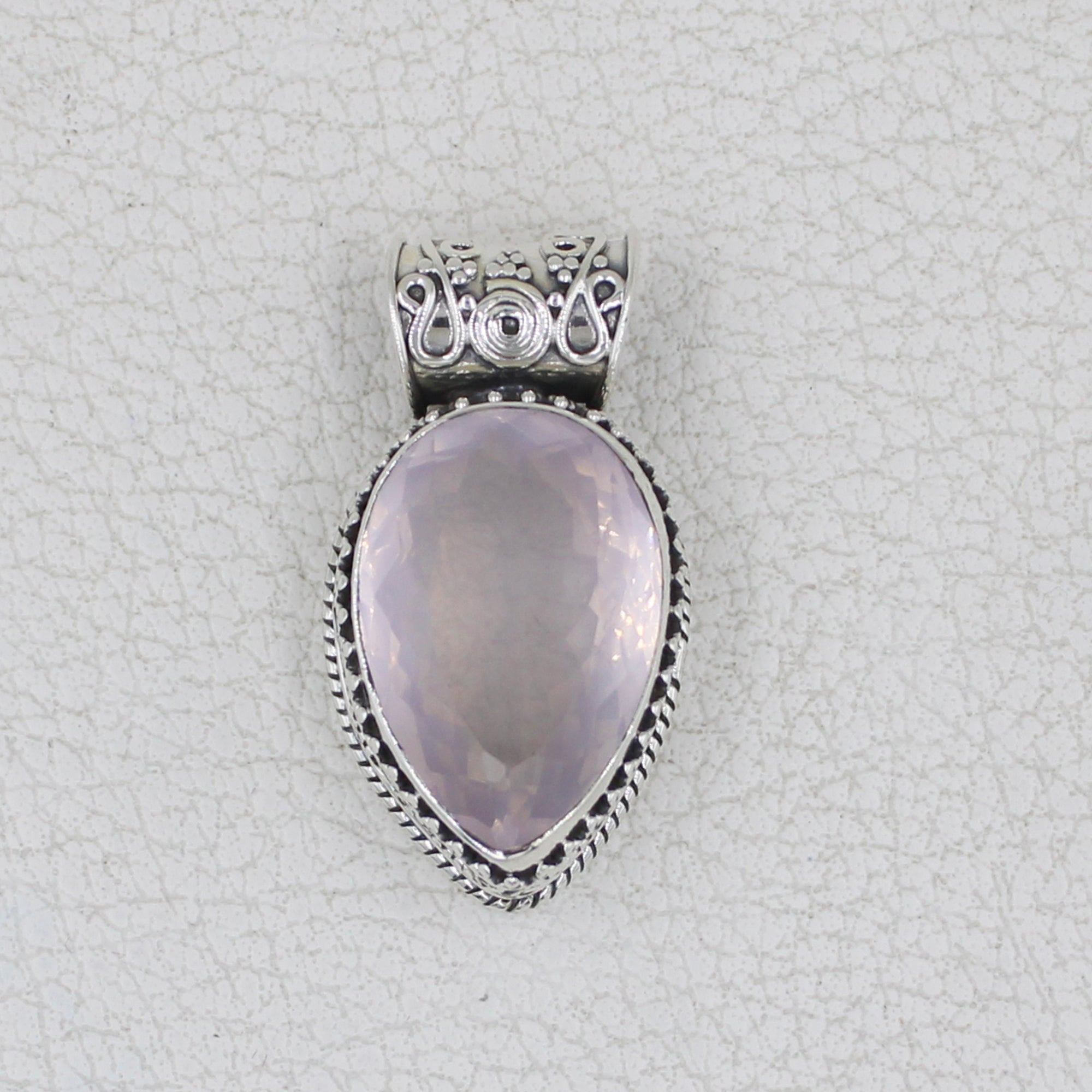 Deep Pink Rose Quartz Pendant - Sterling Sliver Rose Quartz