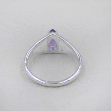Teardrop Amethyst Gemstone Ring – Silver V-Shape Design