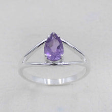 Teardrop Amethyst Gemstone Ring – Silver V-Shape Design