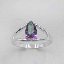 Teardrop Mystic Quartz Gemstone Ring – Silver V-Shape Design