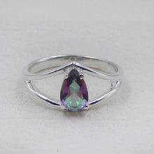 Teardrop Mystic Quartz Gemstone Ring – Silver V-Shape Design