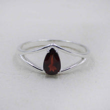 Teardrop Garnet Gemstone Ring – Silver V-Shape Design