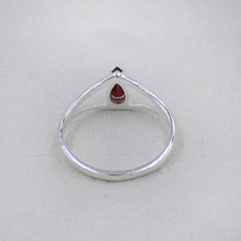 Teardrop Garnet Gemstone Ring – Silver V-Shape Design