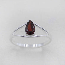 Teardrop Garnet Gemstone Ring – Silver V-Shape Design