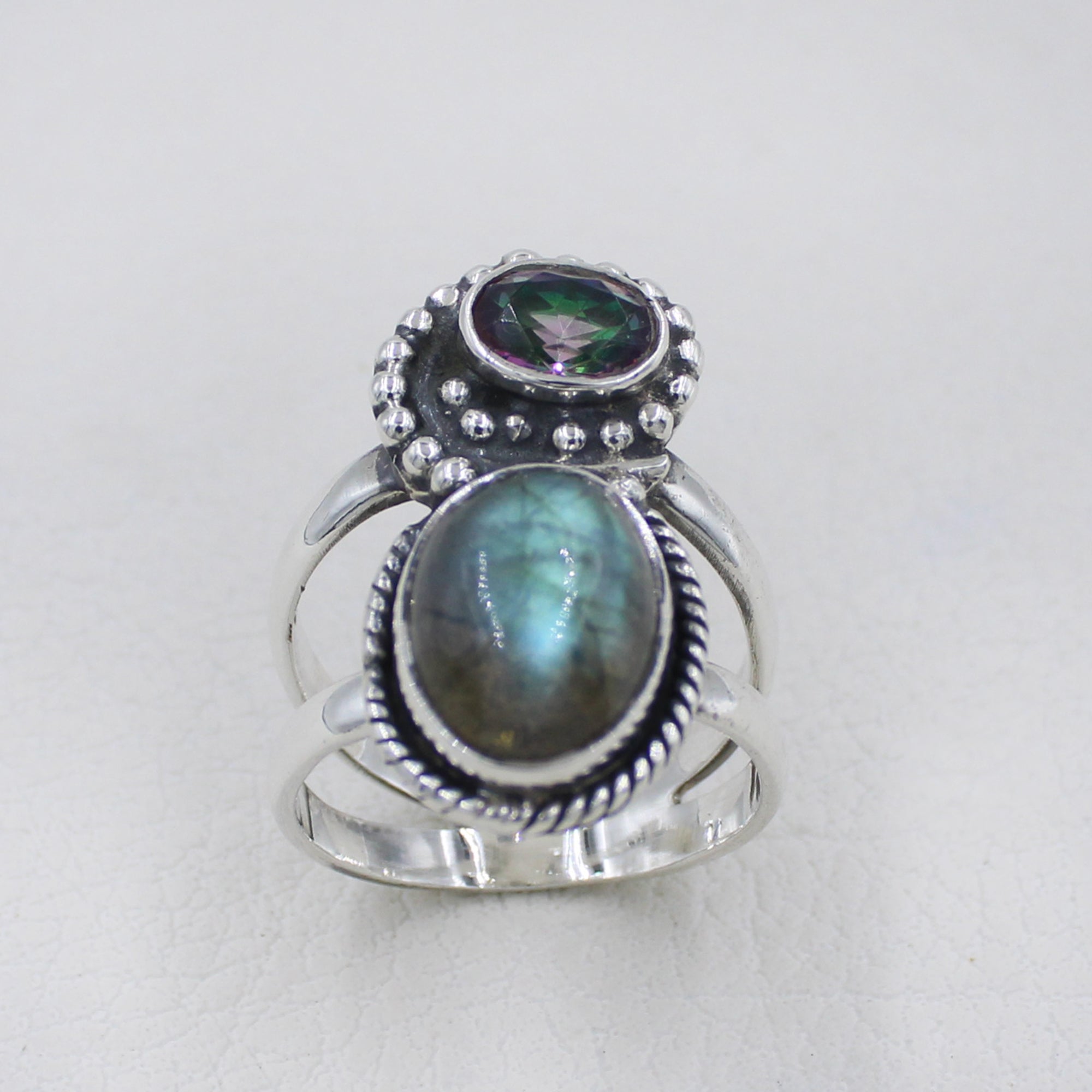 Sterling Silver Labradorite & Mystic Topaz Dual Stone Ring