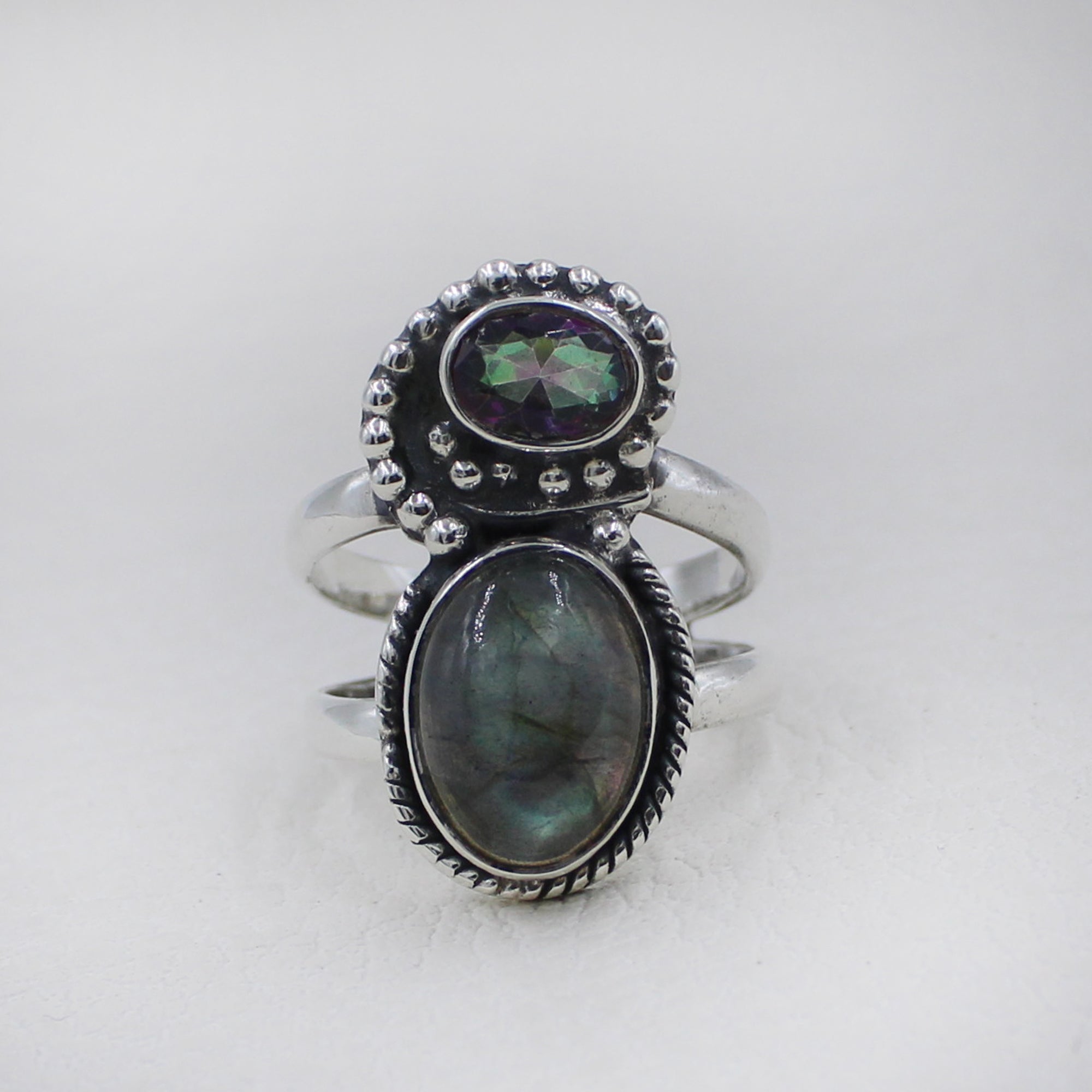 Sterling Silver Labradorite & Mystic Topaz Dual Stone Ring