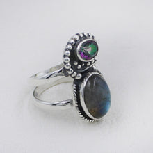 Sterling Silver Labradorite & Mystic Topaz Dual Stone Ring
