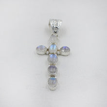 Rainbow Moonstone Cross Pendant in Sterling Silver