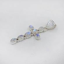 Rainbow Moonstone Cross Pendant in Sterling Silver