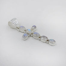 Rainbow Moonstone Cross Pendant in Sterling Silver