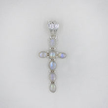Rainbow Moonstone Cross Pendant in Sterling Silver