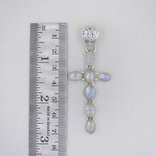 Rainbow Moonstone Cross Pendant in Sterling Silver
