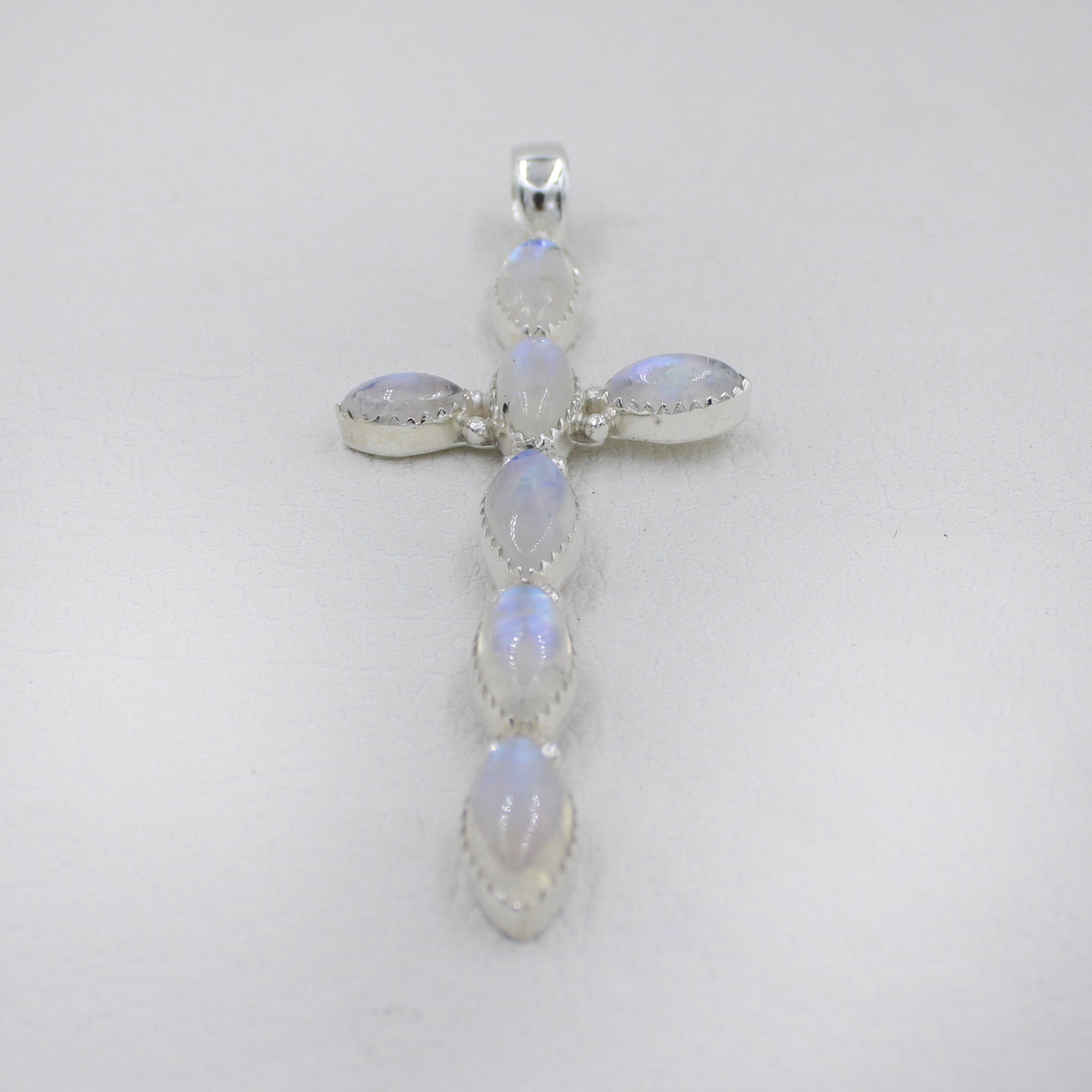 Moonstone Holly Cross in Sterling Silver Pendant