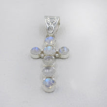 Rainbow Moonstone Silver Cross Pendant