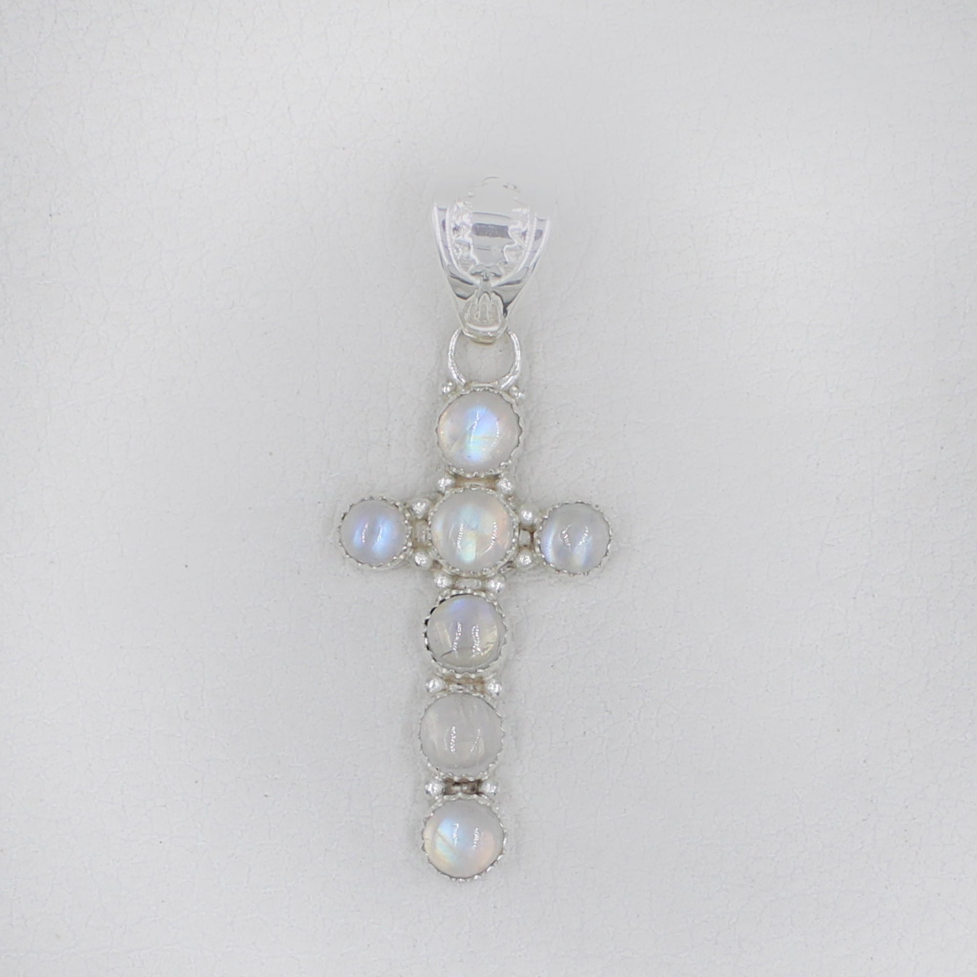 Rainbow Moonstone Silver Cross Pendant