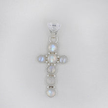 Rainbow Moonstone Silver Cross Pendant
