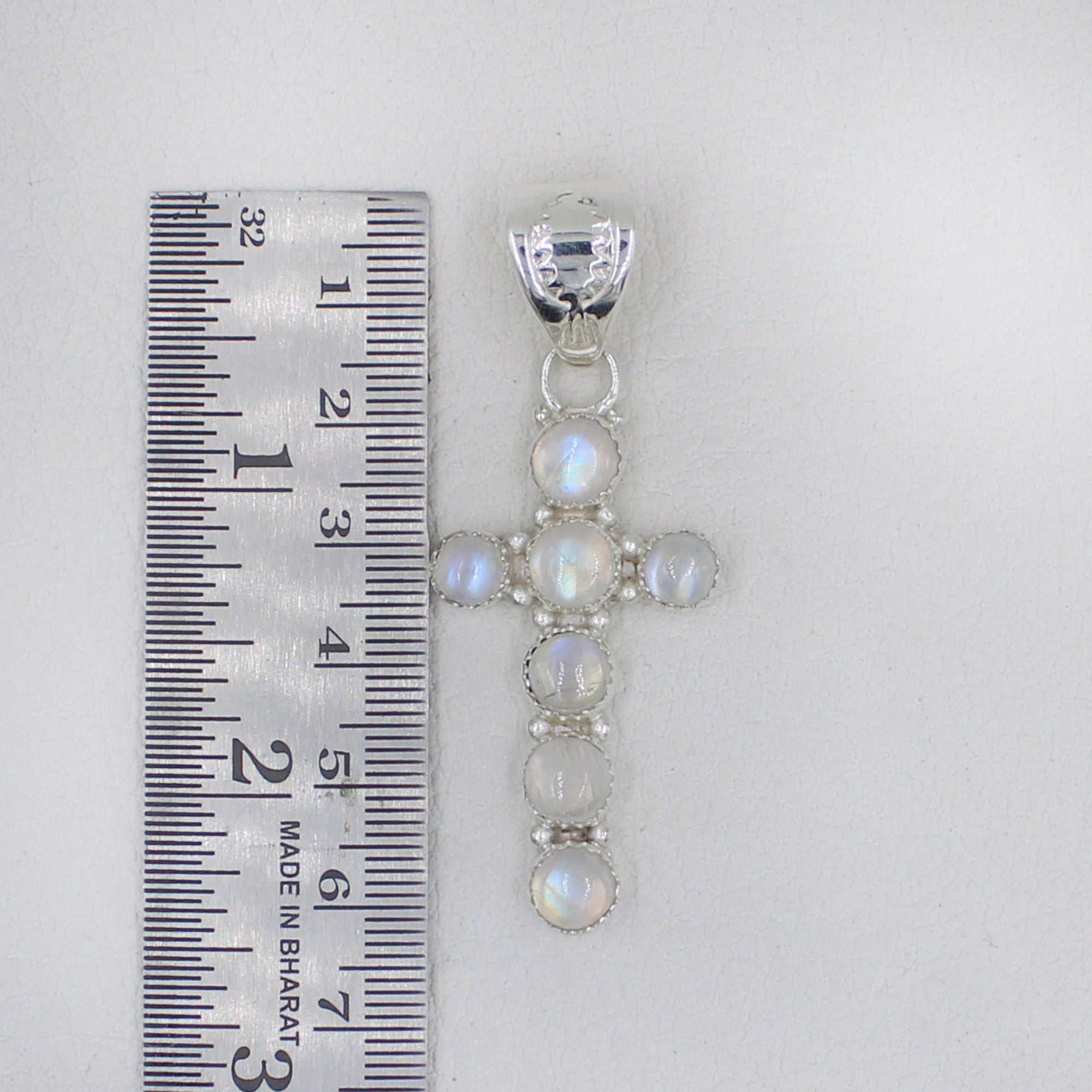 Rainbow Moonstone Silver Cross Pendant