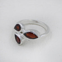 925 Silver Three-Stone Garnet Leaf Design Ring
