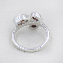 925 Silver Three-Stone Garnet Leaf Design Ring