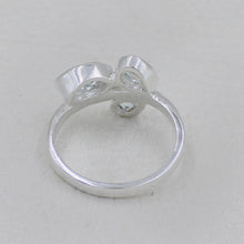 925 Silver Three-Stone Blue Topaz Leaf Design Ring