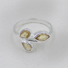 925 Silver Three-Stone Blue Topaz Leaf Design Ring