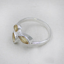 925 Silver Three-Stone Blue Topaz Leaf Design Ring