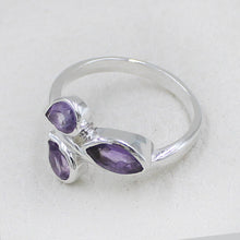 925 Silver Three-Stone Blue Topaz Leaf Design Ring