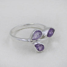 925 Silver Three-Stone Blue Topaz Leaf Design Ring