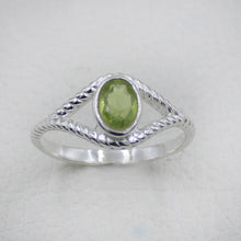 Sterling Silver Twisted Band Ring with Oval Peridot Gemstone