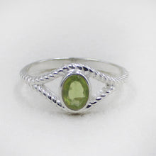 Sterling Silver Twisted Band Ring with Oval Peridot Gemstone