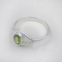 Sterling Silver Twisted Band Ring with Oval Peridot Gemstone