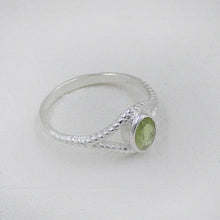 Sterling Silver Twisted Band Ring with Oval Peridot Gemstone