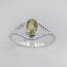 Sterling Silver Twisted Band Ring with Oval Citrine Gemstone