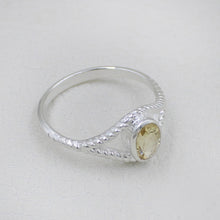 Sterling Silver Twisted Band Ring with Oval Citrine Gemstone