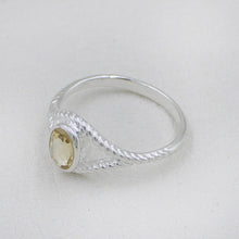 Sterling Silver Twisted Band Ring with Oval Citrine Gemstone