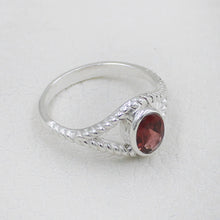 Sterling Silver Twisted Band Ring with Oval Garnet Gemstone