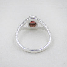 Sterling Silver Twisted Band Ring with Oval Garnet Gemstone