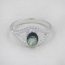Sterling Silver Twisted Band Ring with Oval Mystic Quartz Gemstone