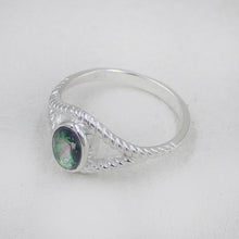 Sterling Silver Twisted Band Ring with Oval Mystic Quartz Gemstone