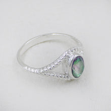 Sterling Silver Twisted Band Ring with Oval Mystic Quartz Gemstone