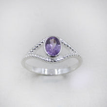 Sterling Silver Twisted Band Ring with Oval Amethyst Gemstone