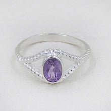 Sterling Silver Twisted Band Ring with Oval Amethyst Gemstone