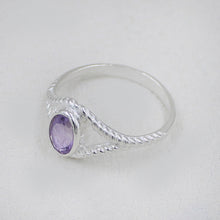 Sterling Silver Twisted Band Ring with Oval Amethyst Gemstone